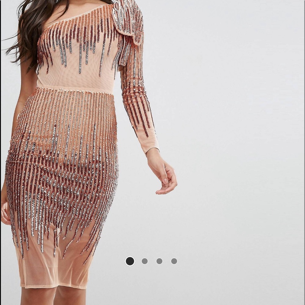 One shoulder rose gold sequin dress , worn once